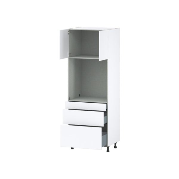 Lily Bright White  Slab Assembled Single Oven  Cabinet with 3 Drawers (30 in. W x 84.5 in. H x 24 in. D)