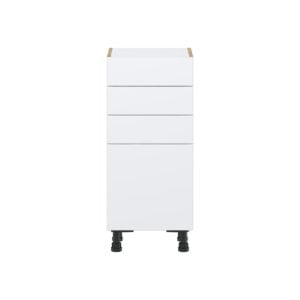 Lily Bright White  Slab Assembled Shallow Base Cabinet with 1 Door and Three 5 in. Drawers (15 in. W x 34.5 in. H x 14 in. D)