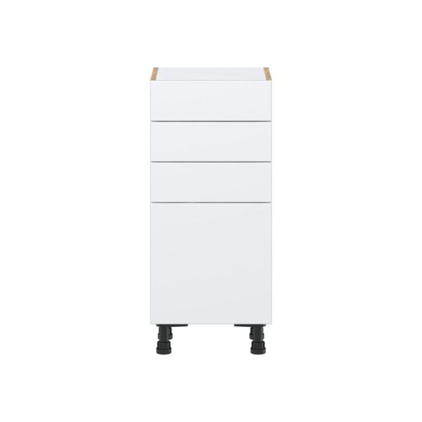 Lily Bright White  Slab Assembled Shallow Base Cabinet with 1 Door and Three 5 in. Drawers (15 in. W x 34.5 in. H x 14 in. D)