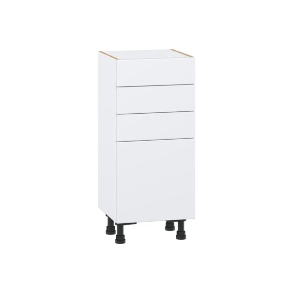 Lily Bright White  Slab Assembled Shallow Base Cabinet with 1 Door and Three 5 in. Drawers (15 in. W x 34.5 in. H x 14 in. D)