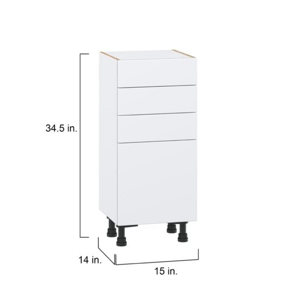 Lily Bright White  Slab Assembled Shallow Base Cabinet with 1 Door and Three 5 in. Drawers (15 in. W x 34.5 in. H x 14 in. D)