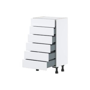 Lily Bright White  Slab Assembled Shallow Base Cabinet with 6 Drawers (18 in. W x 34.5 in. H x 14 in. D)