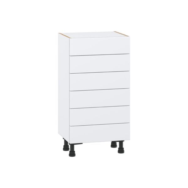 Lily Bright White  Slab Assembled Shallow Base Cabinet with 6 Drawers (18 in. W x 34.5 in. H x 14 in. D)