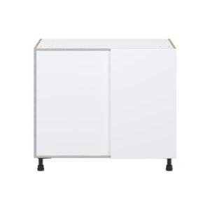 Lily Bright White  Slab Assembled Blind Base Corner  Cabinet with Left Pull Out (39 in. W x 34.5 in. H x 24 in. D)