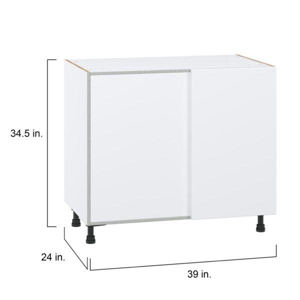 Lily Bright White  Slab Assembled Blind Base Corner  Cabinet with Left Pull Out (39 in. W x 34.5 in. H x 24 in. D)