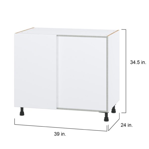 Lily Bright White  Slab Assembled Blind Base Corner  Cabinet Right Open (39 in. W x 34.5 in. H x 24 in. D)