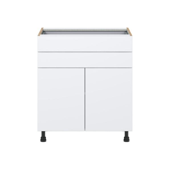 Lily Bright White  Slab Assembled Base Cabinet with Two Doors and Two 5 in. Drawers (30 in. W x 34.5 in. H x 24 in. D)