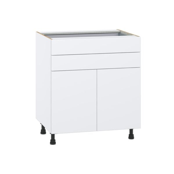 Lily Bright White  Slab Assembled Base Cabinet with Two Doors and Two 5 in. Drawers (30 in. W x 34.5 in. H x 24 in. D)