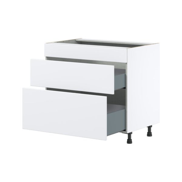 Lily Bright White  Slab Assembled Cooktop Base Cabinet with Drawers and False Front (36 in. W x 34.5 in. H x 24 in. D)