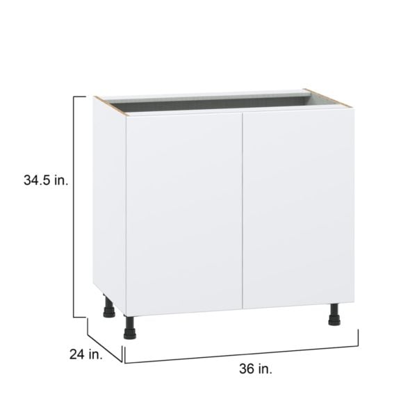 Lily Bright White  Slab Assembled Base Cabinet with 2 Full High Doors and 3 Inner Drawers (36 in. W x 34.5 in. H x 24 in. D)