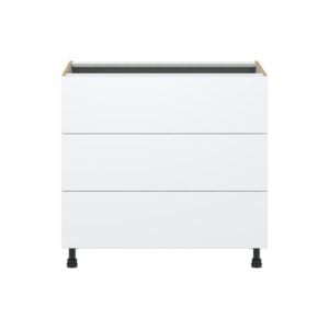 Lily Bright White  Slab Assembled Base Cabinet with Three 10 in. Drawers (36 in. W x 34.5 in. H x 24 in. D)