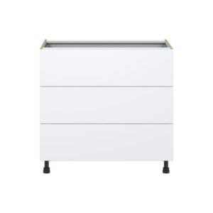 Lily Bright White  Slab Assembled Base Cabinet with Three 10 in. Drawers and 1 Inner Drawer (36 in. W x 34.5 in. H x 24 in. D)