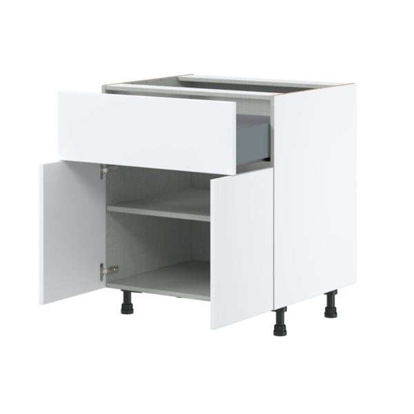 Lily Bright White  Slab Assembled Base Cabinet with 1 Door and 10 in. Drawer (30 in. W x 34.5 in. H x 24 in. D)