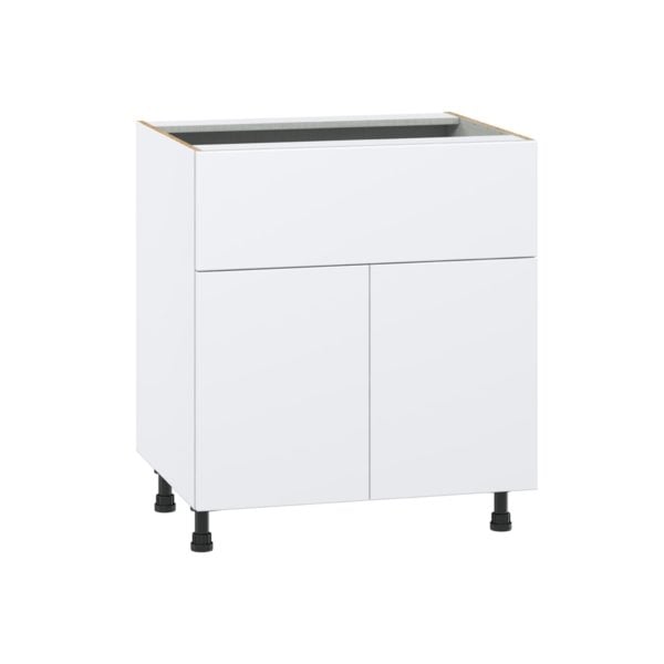 Lily Bright White  Slab Assembled Base Cabinet with 1 Door and 10 in. Drawer (30 in. W x 34.5 in. H x 24 in. D)