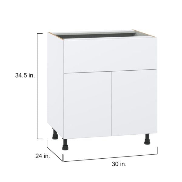 Lily Bright White  Slab Assembled Base Cabinet with 1 Door and 10 in. Drawer (30 in. W x 34.5 in. H x 24 in. D)