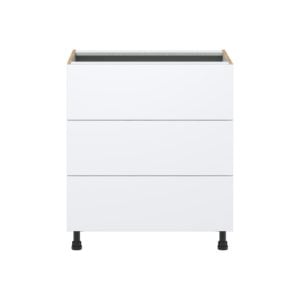 Lily Bright White  Slab Assembled Base Cabinet with Three 10 in. Drawers (30 in. W x 34.5 in. H x 24 in. D)