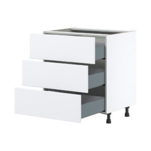 Lily Bright White  Slab Assembled Base Cabinet with Three 10 in. Drawers (30 in. W x 34.5 in. H x 24 in. D)