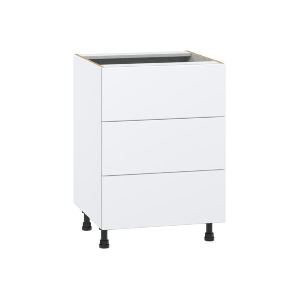 Lily Bright White  Slab Assembled Base Cabinet with Three 10 in. Drawers (24 in. W x 34.5 in. H x 24 in. D)