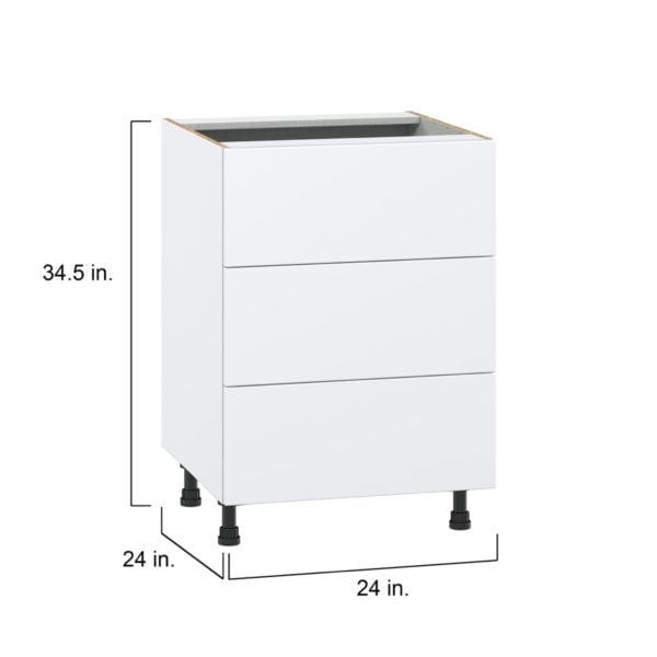 Lily Bright White  Slab Assembled Base Cabinet with Three 10 in. Drawers (24 in. W x 34.5 in. H x 24 in. D)