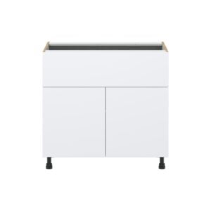 Lily Bright White  Slab Assembled Cooktop Base Cabinet with 2 Doors and a 10 in. Drawer (36 in. W x 34.5 in. H x 24 in. D)