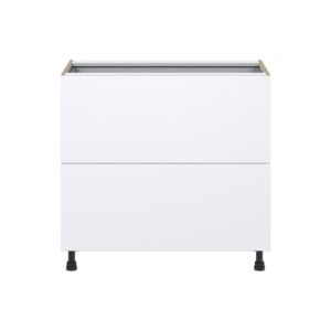 Lily Bright White  Slab Assembled Base Cabinet with 2 Drawers and 1 Inner Drawer (36 in. W x 34.5 in. H x 24 in. D)