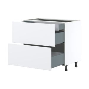 Lily Bright White  Slab Assembled Base Cabinet with 2 Drawers and 1 Inner Drawer (36 in. W x 34.5 in. H x 24 in. D)