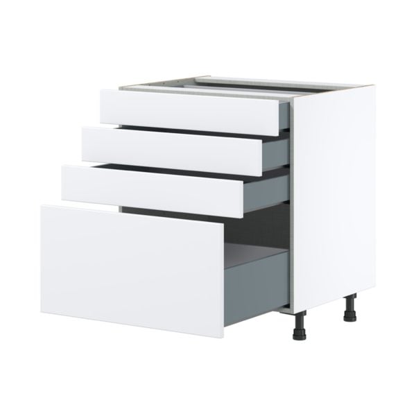 Lily Bright White  Slab Assembled Base Cabinet with 4 Drawers (30 in. W x 34.5 in. H x 24 in. D)