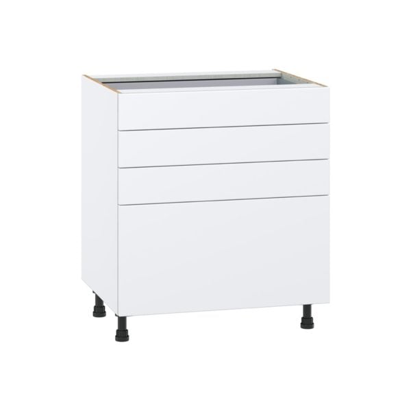 Lily Bright White  Slab Assembled Base Cabinet with 4 Drawers (30 in. W x 34.5 in. H x 24 in. D)