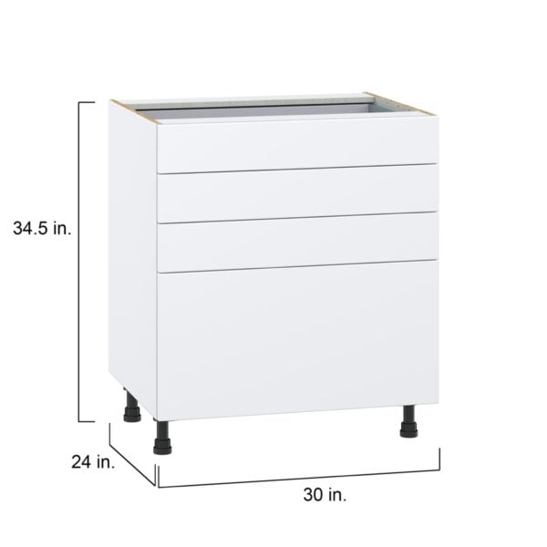 Lily Bright White  Slab Assembled Base Cabinet with 4 Drawers (30 in. W x 34.5 in. H x 24 in. D)