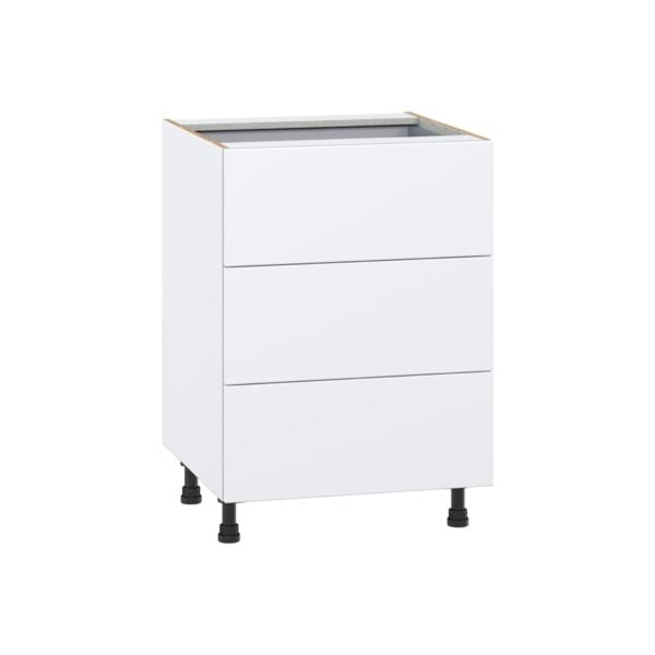 Lily Bright White  Slab Assembled Base Cabinet with Three 10 in. Drawers and 1 Inner Drawer (24 in. W x 34.5 in. H x 24 in. D)