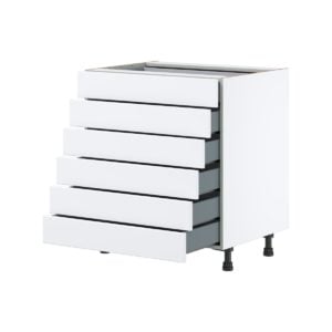 Lily Bright White  Slab Assembled Base Cabinet with 6 Drawers (30 in. W x 34.5 in. H x 24 in. D)