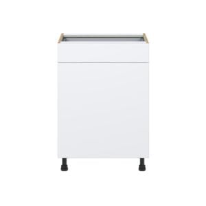 Lily Bright White  Slab Assembled Base Cabinet with 1  Door and 1 Drawer (24 in. W x 34.5 in. H x 24 in. D)