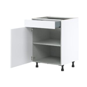 Lily Bright White  Slab Assembled Base Cabinet with 1  Door and 1 Drawer (24 in. W x 34.5 in. H x 24 in. D)