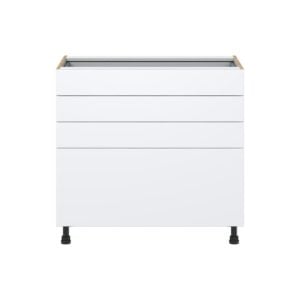 Lily Bright White  Slab Assembled Base Cabinet with 4 Drawers (36 in. W x 34.5 in. H x 24 in. D)