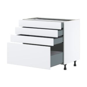 Lily Bright White  Slab Assembled Base Cabinet with 4 Drawers (36 in. W x 34.5 in. H x 24 in. D)