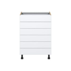 Lily Bright White  Slab Assembled Base Cabinet with 6 Drawers (24 in. W x 34.5 in. H x 24 in. D)