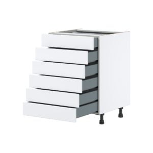 Lily Bright White  Slab Assembled Base Cabinet with 6 Drawers (24 in. W x 34.5 in. H x 24 in. D)