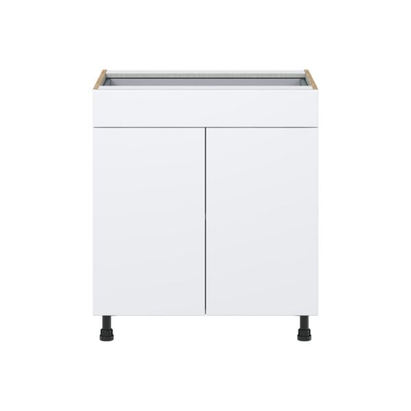 Lily Bright White  Slab Assembled Base Cabinet with 2  Doors and a Drawer (30 in. W x 34.5 in. H x 24 in. D)