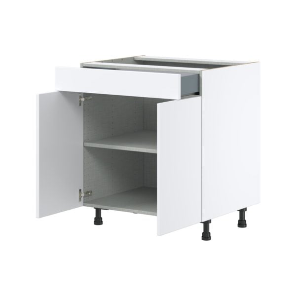 Lily Bright White  Slab Assembled Base Cabinet with 2  Doors and a Drawer (30 in. W x 34.5 in. H x 24 in. D)