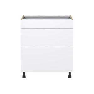 Lily Bright White  Slab Assembled Base Cabinet with 3 Drawers (30 in. W x 34.5 in. H x 24 in. D)