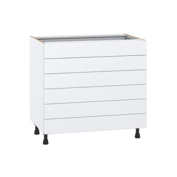 Lily Bright White  Slab Assembled Base Cabinet with 6 Drawers (36 in. W x 34.5 in. H x 24 in. D)