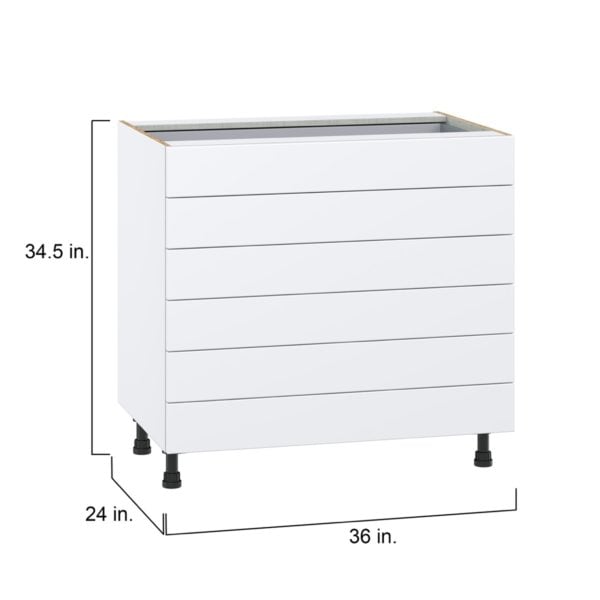 Lily Bright White  Slab Assembled Base Cabinet with 6 Drawers (36 in. W x 34.5 in. H x 24 in. D)