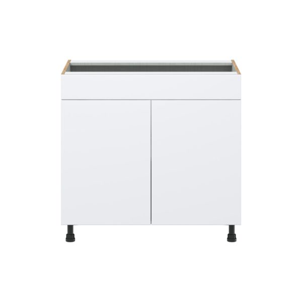 Lily Bright White  Slab Assembled Cooktop Base Cabinet with 2 Doors and False Front (36 in. W x 34.5 in. H x 24 in. D)