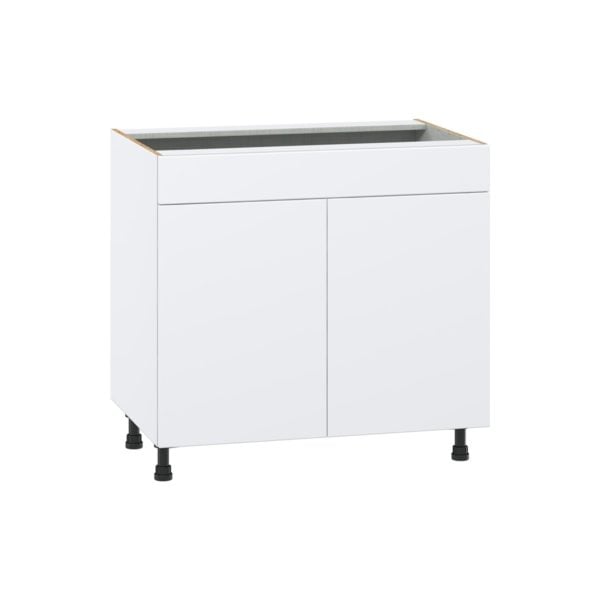 Lily Bright White  Slab Assembled Cooktop Base Cabinet with 2 Doors and False Front (36 in. W x 34.5 in. H x 24 in. D)