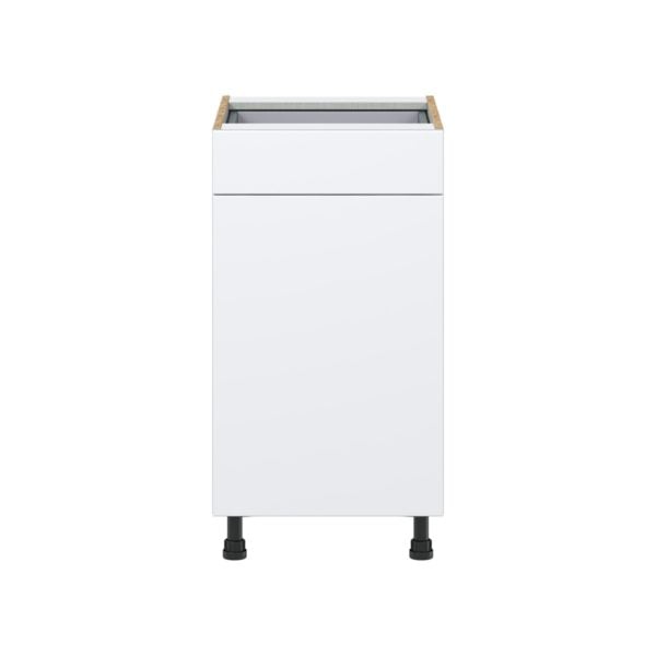 Lily Bright White  Slab Assembled Base Cabinet with 1 Door and 1 Drawer (18 in. W x 34.5 in. H x 24 in. D)