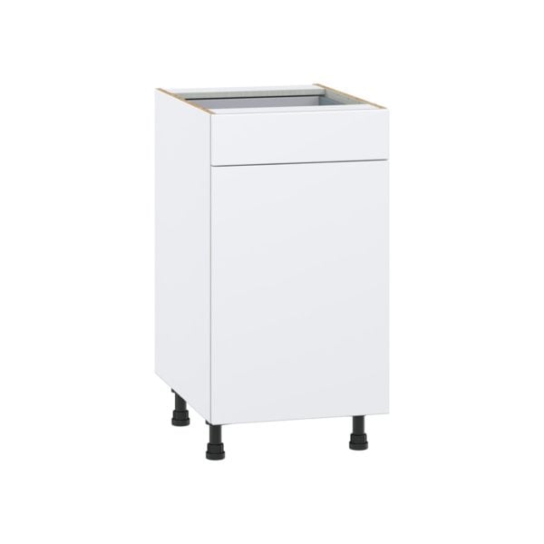 Lily Bright White  Slab Assembled Base Cabinet with 1 Door and 1 Drawer (18 in. W x 34.5 in. H x 24 in. D)