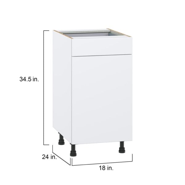 Lily Bright White  Slab Assembled Base Cabinet with 1 Door and 1 Drawer (18 in. W x 34.5 in. H x 24 in. D)