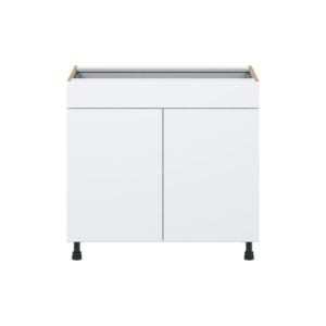 Lily Bright White  Slab Assembled Base Cabinet with 2  Doors and 1 Drawer (36 in. W x 34.5 in. H x 24 in. D)