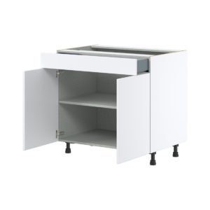 Lily Bright White  Slab Assembled Base Cabinet with 2  Doors and 1 Drawer (36 in. W x 34.5 in. H x 24 in. D)