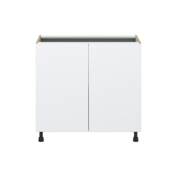 Lily Bright White  Slab Assembled Base Cabinet with 2 Full High Doors (36 in. W x 34.5 in. H x 24 in. D)